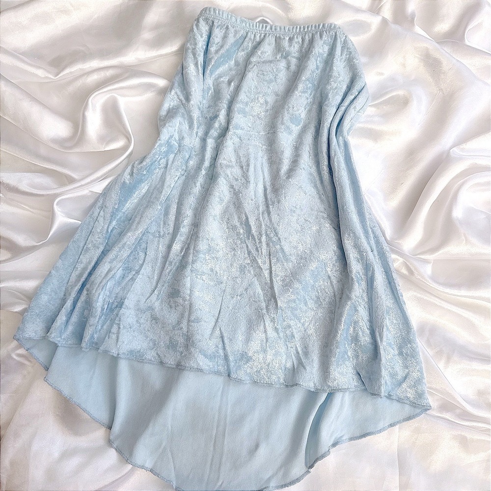 Espresso Light Blue Crushed Velvet High Low Skirt Pastel Fairycore Stretchy